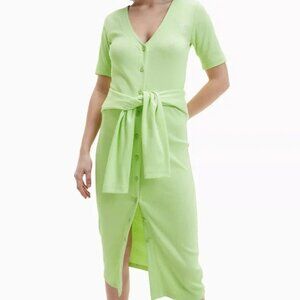 Calvin Klein Women's Ribbed Bodycon Logo Button-Down Dress Neon Green - Size S